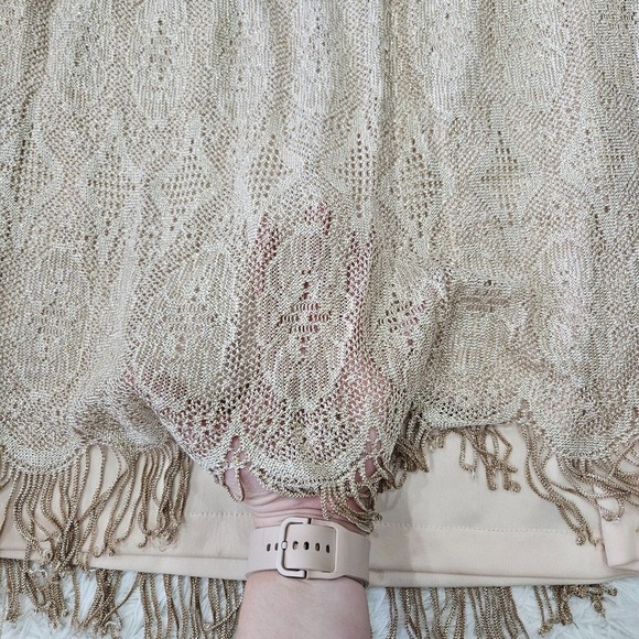 Onyx Nite VTG Gold Metallic Boho Tassel Hem Sleeveless Flapper‎ Midi Dress Sz 14 - Picture 5 of 10